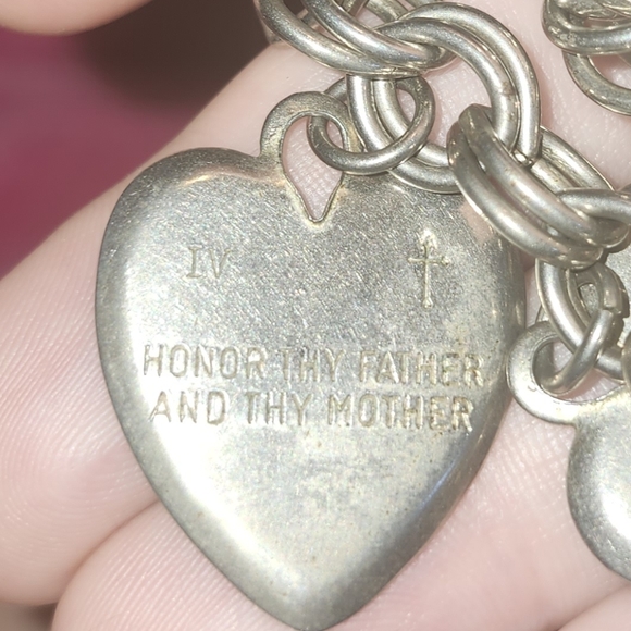 Stainless Steel Ten Commandments Chain Bible Religious Heart Charm Bracelet - Picture 3 of 3